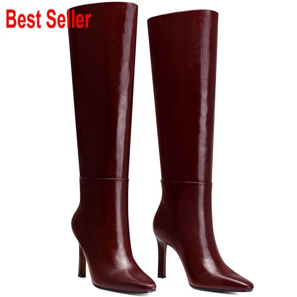 PU Leather Knee High Boots with Stiletto Heel and Wide Calf Fit